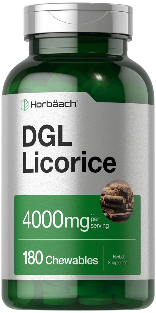 Horbäach DGL Licorice Supplement | 180 Chewable Tablets | Deglycyrrhizinated Licorice Root Extract | Non-GMO & Vegetarian Formula