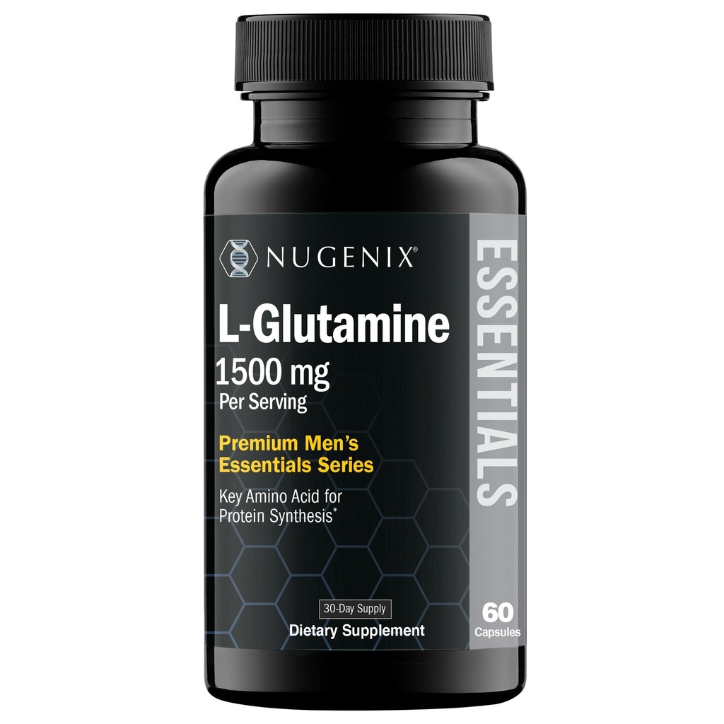 Nugenix Essentials L-Glutamine, 1500mg 100% Botanische L-Glutamine Aminozuur, eiwitsynthese, Ondersteunt Cellulaire Functie, 60 Capsules