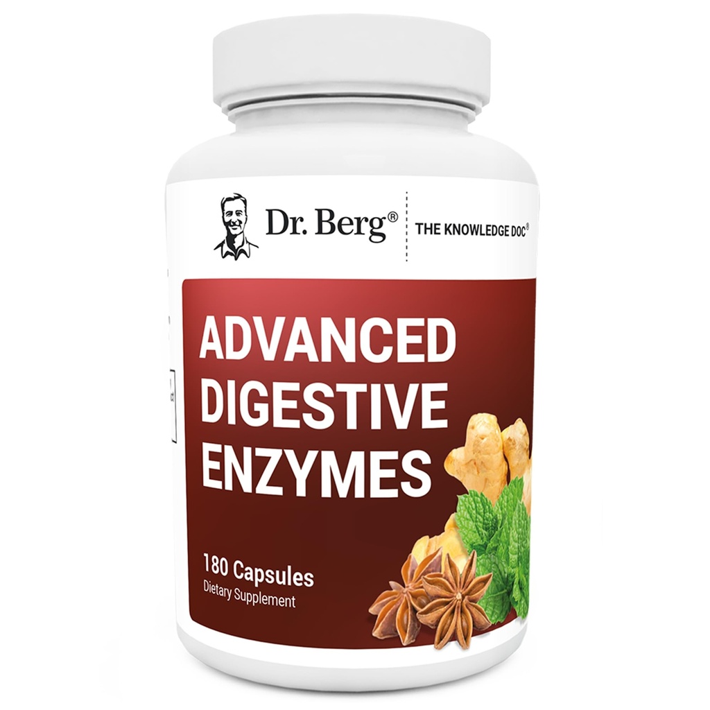 Dr. Berg Advanced Digestieve Enzymen met Apple Cider Vinegar - Inclusief Digestieve Health Ingrediënten zoals Betaine Hydrochloroide (HCI), Gemberwortel & Pepermunt Blad - 180 Capsules
