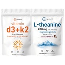 Micro Ingredients Vitamin D3 5,000iu + K2 100mcg Softgels & L-Theanine 200mg with Magnesium Glycinate Bundle 2 Pack | Essential Sunshine Vitamins | Amino Acid & Mineral Complex