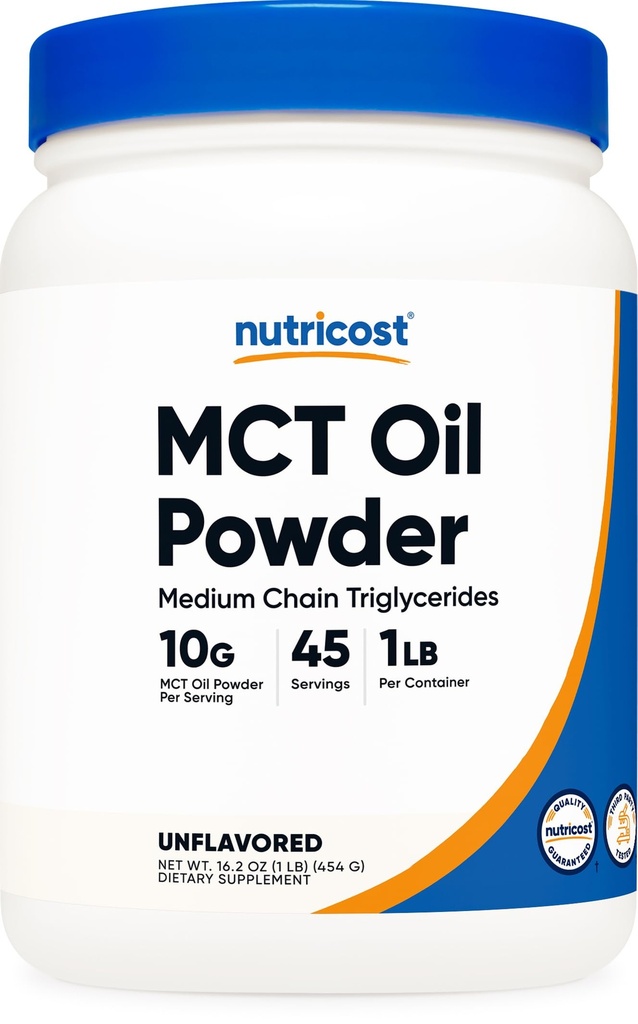 Nutricost MCT Oil Powder 1LB (16oz) - Great for Keto, Ketosis and Ketogenic Diets - Zero Net Carbs, Non-GMO + Gluten Free (Medium Chain Triglyceride)