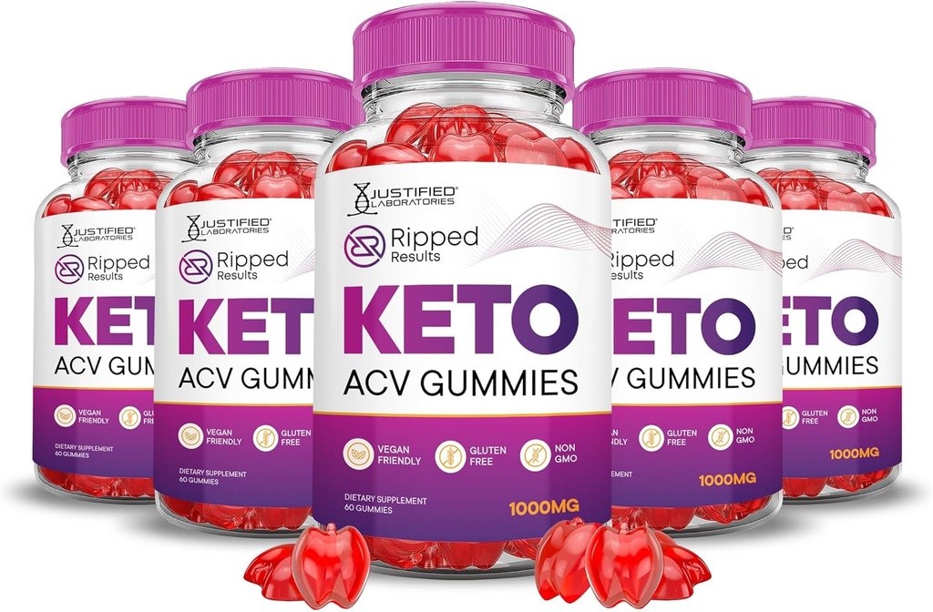 Justified Laboratories (5 Pack Ripped Results Keto ACV Gummies Advanced Formula 1000MG Ripped Results Formulated with Pomegranate Beet Juice Powder B12 Vegan Non GMO 300 Gummys