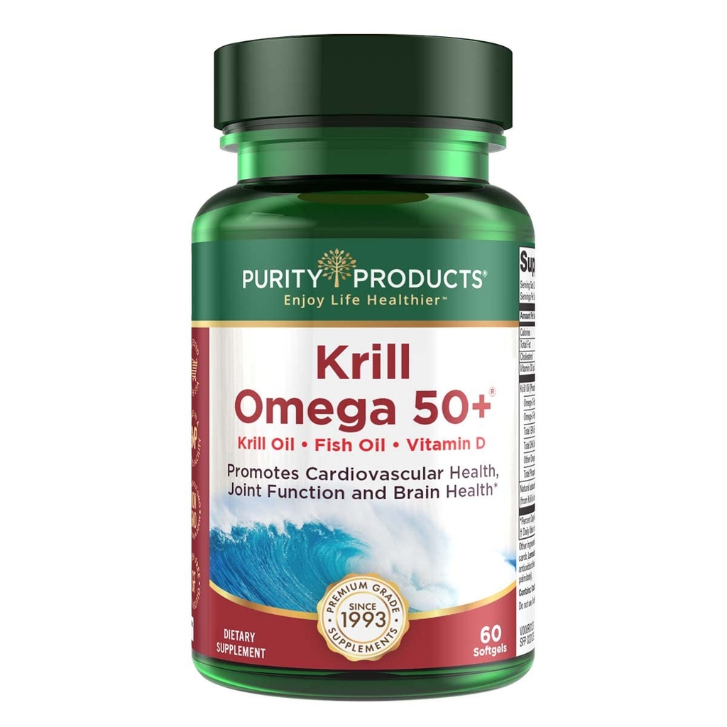 Zuiverheid Producten Krill Omega 50 (Krill + Visolie Blend 1000mg + Astaxanthine 500mcg + Fosfolipiden 200mg + Vitamine D 500 IE) - 60 Mini Softgels