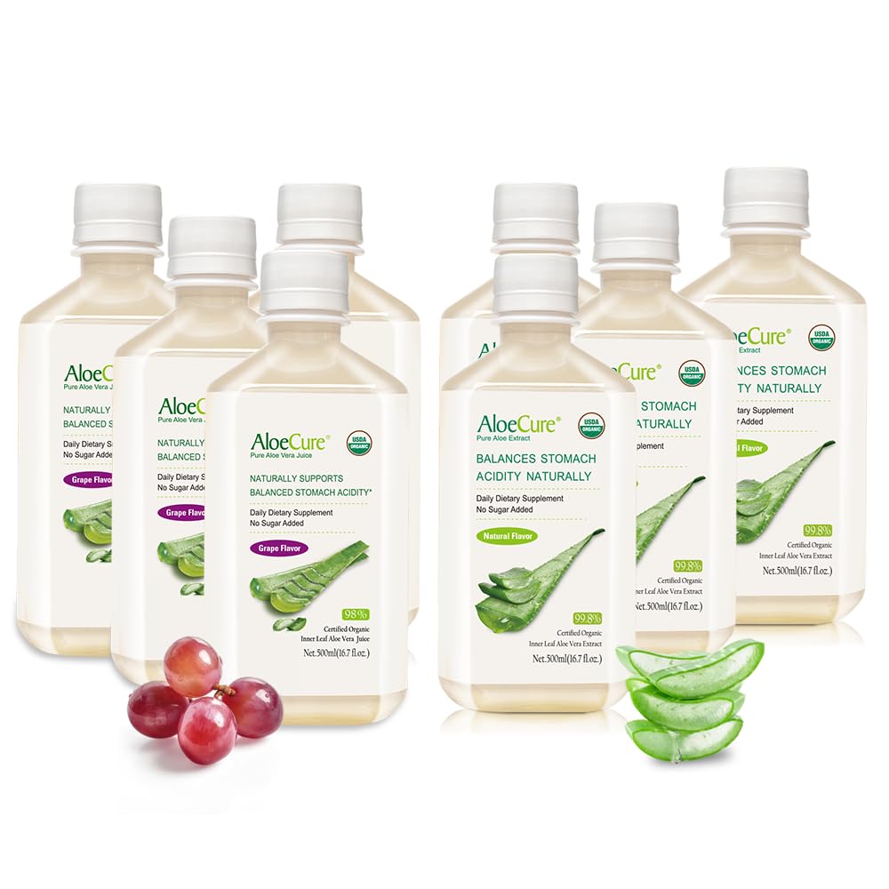 AloëCure Biologische Aloë Vera Juice - 8 Fles Sample Pack - Druiven en natuurlijke smaak, 8x500ml