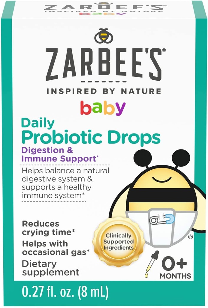 Zarbee's Baby Probiotische Drops, Dagelijkse Digestief + Immuun Ondersteuning, Pasgeboren zuigelingen & Up, 0,27 Fl Oz