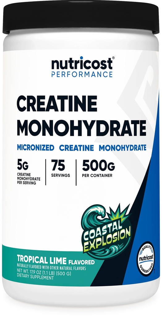 Nutricost Creatine Monohydraat Poeder (Coastal Explosion, 500 Gram) - Micronized Creatine Supplement - Veganistisch, GGO-vrij, glutenvrij