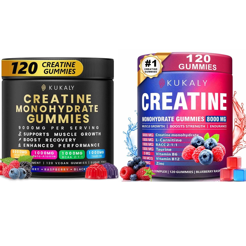 Creatine Monohydraat Gummies for Men & Women, 9000MG Creatine Gummies Sugar Free -BCAA 2:1, B12 B6 for Boost Strength, Focus & Endurance, Vegan, Non-GMO