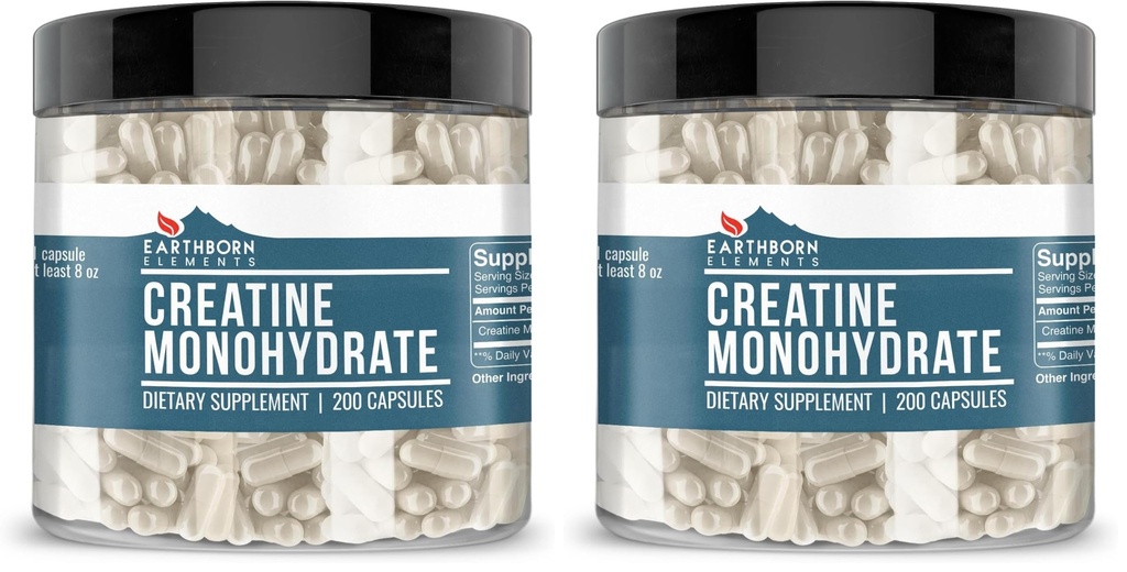 Earthborn Elements Creatine Monohydraat Capsules, Pure & Onverdund, Geen Additieven (Pack of 2)