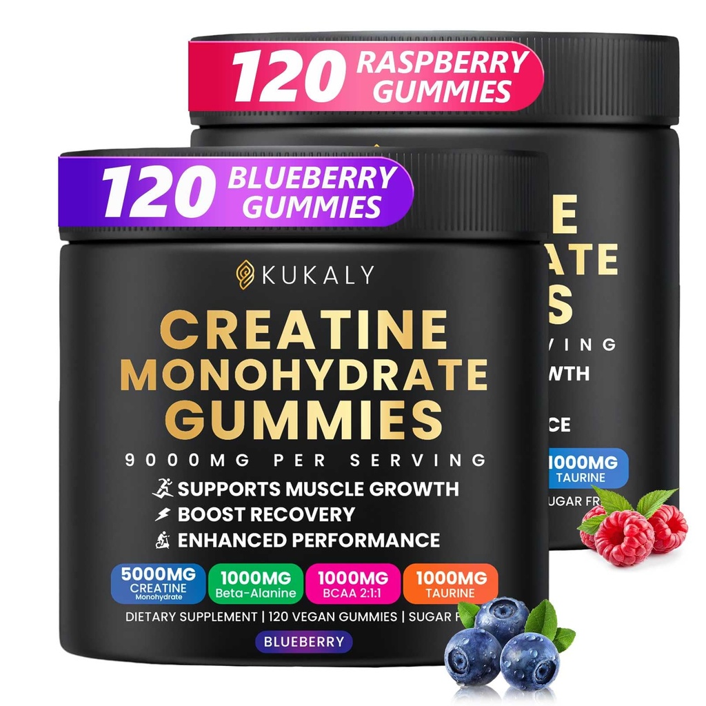 Creatine Monohydraat Gummies for Men & Women, 9000MG Creatine Gummies Sugar Free -BCAA 2:1, B12 B6 for Boost Strength, Focus & Endurance, Vegan, Non-GMO