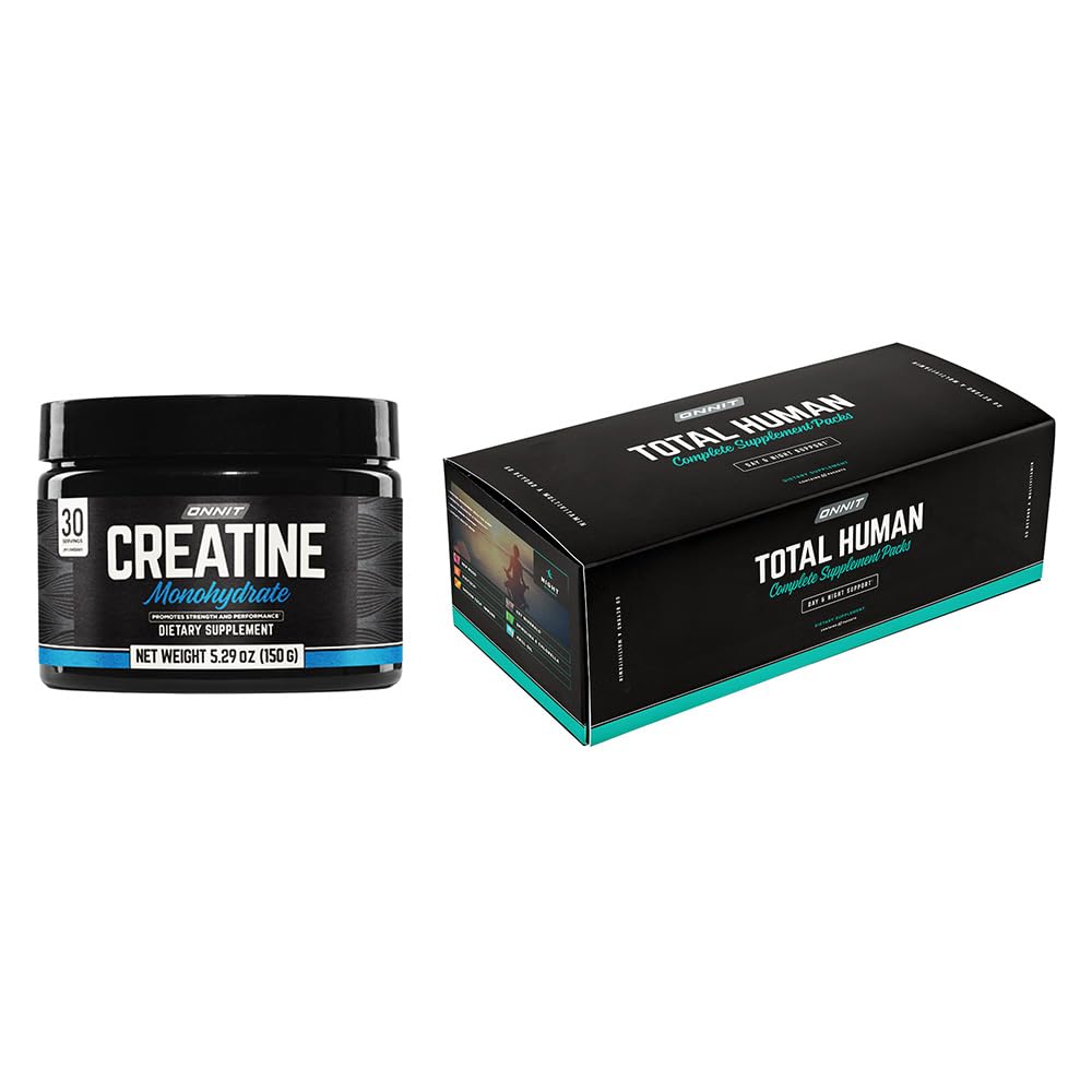 ONNIT Total Wellness & Performance Bundle: Total Human Multivitamin Packs (30-Day Supply) + Creatine Monohydrate Powder (30 Servings), IGEN Non-GMO Tested Energy, Focus & Strength, Pack of 2