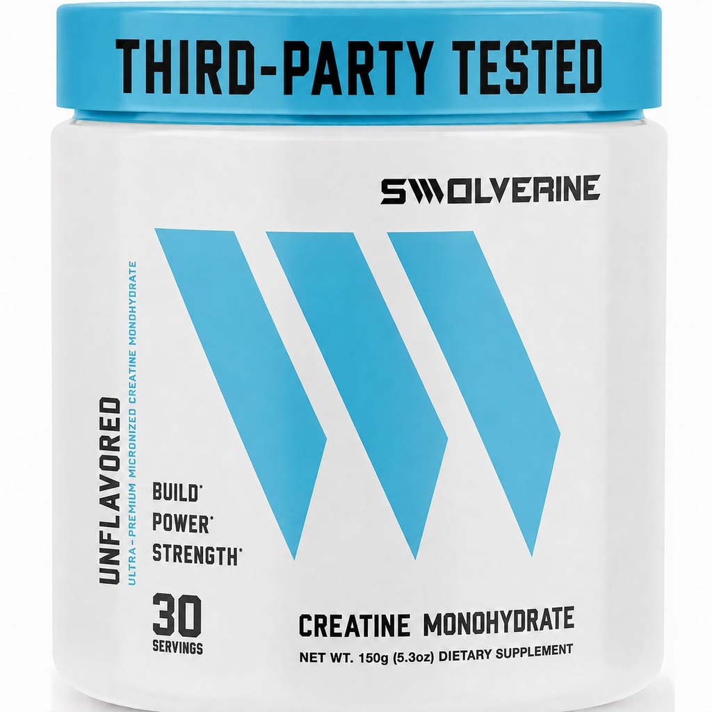 Swolverine Creatine Monohydraat poeder - 5g Micronized Creatine, Derde-partij getest, Enkel-Ingrediënt, Ondersteunt spierkracht, kracht, herstel en hoge intensiteit prestaties, 30 Servingen, Ongearomatiseerd