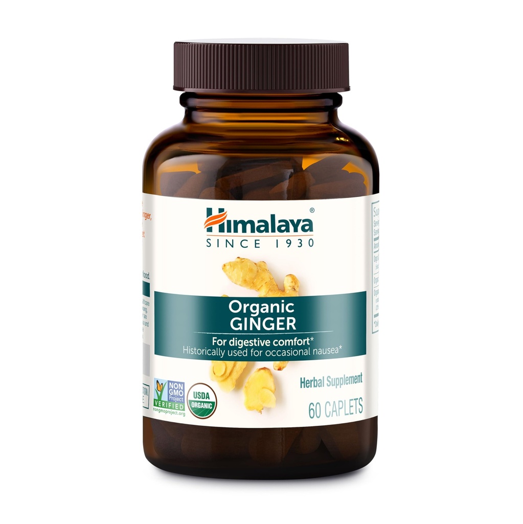 Himalaya Biologische Ginger, 60 Day Supply - Digestief Gezondheidssupplement voor Misselijkheid, Gestoorde Maag Relief, en Occasional Bloating and Heartburn - USDA Organic, Vegan, Non-GMO, Glutenvrij, 60 Capletes