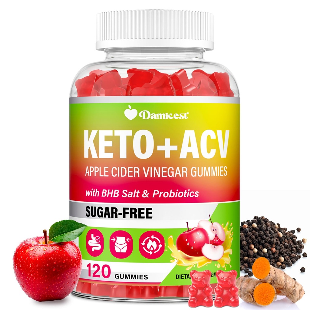 Apple Cider Vinegar Gummies, Keto ACV Gummies with The Mother, Advanced Formula with Probiotics, Vitamin B12 & Keto Blend, ACV for Cleanse & Detox, Metabolism, Digestion & Gut- Sugar Free, 120 Counts