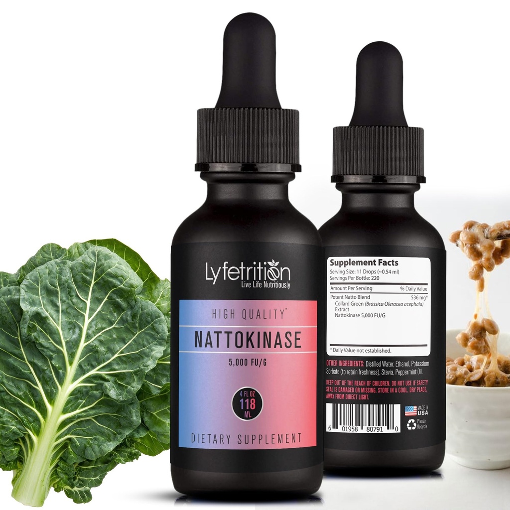Lyfetrition Nattokinase 5,000 FU/G 118 ml, 4 FL Oz Liquid, 220 Servings, Made in USA, Quick Absorption, Potent Ingredients, Non-GMO
