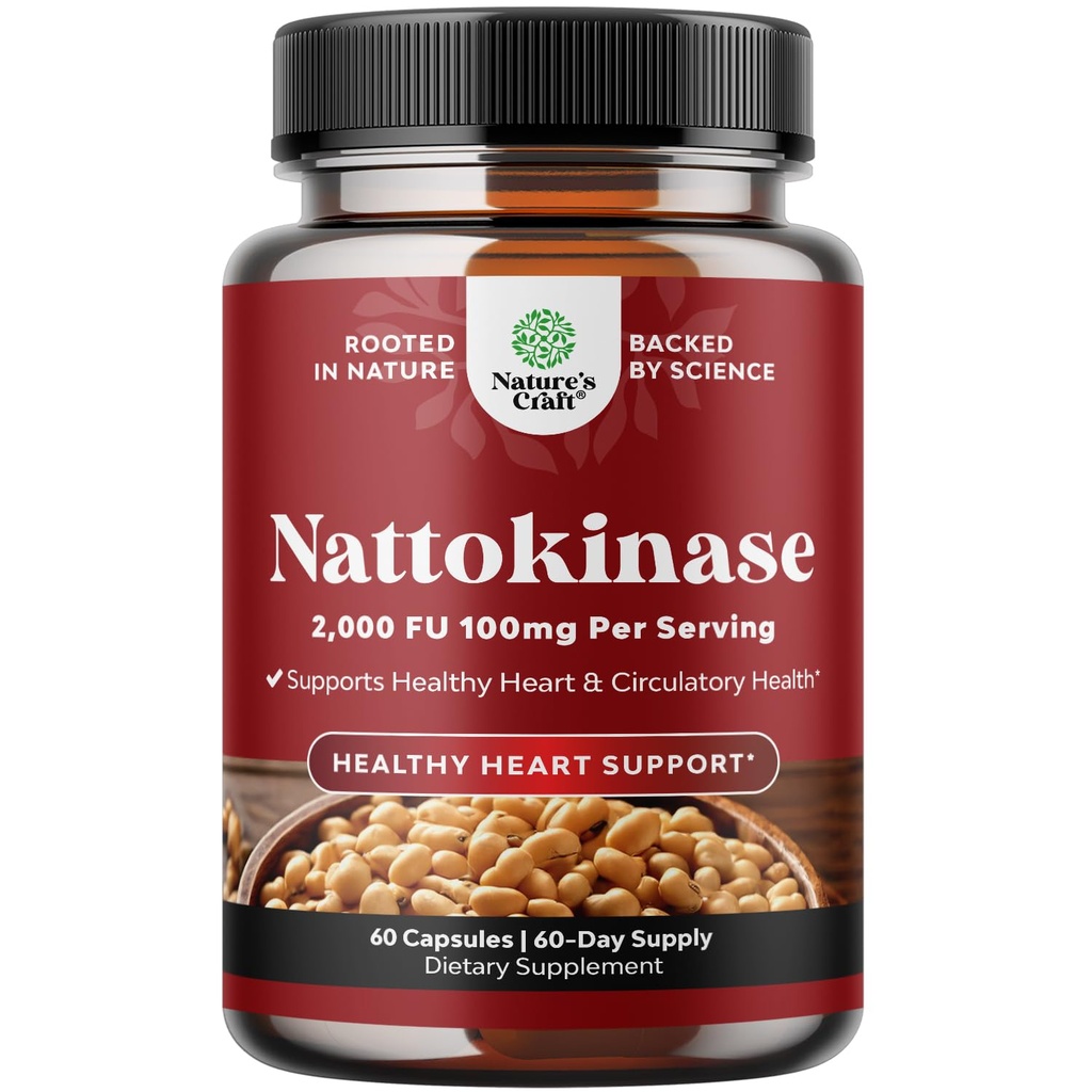 Nattokinase Supplement for Healthy Heart Support - Traditional Japanese Natto Formula with Nattokinase 2000 FU - Supports Circulatory Health, Blood Flow & Overall Wellness - USA Formulated - 60 Ct