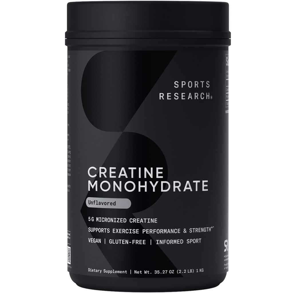 Sportonderzoek Creatine Monohydraat - Gain Lean Muscle, verbeteren prestaties en kracht en ondersteuning Workout herstel - 5 g Micronized Creatine - 35,27 oz