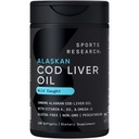 Sports Research® Omega-3 Wild Alaskaanse kabeljauwleverolie 1000mg met vitamine A (1000 IE) & D3 (400 IE) - Burpless, Bovine Free, Non-GMO, & MSC Certified Sustainable - 120 Softgels