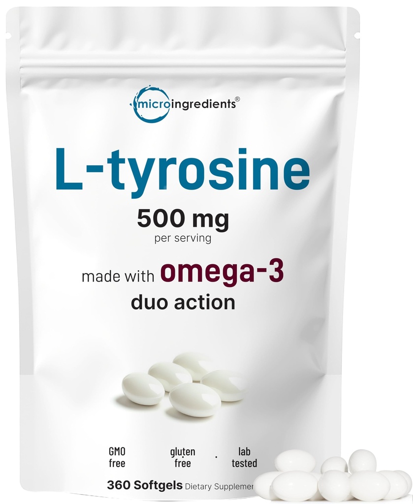 L Tyrosine Supplement 500mg met Omega-3, 360 Softgels 