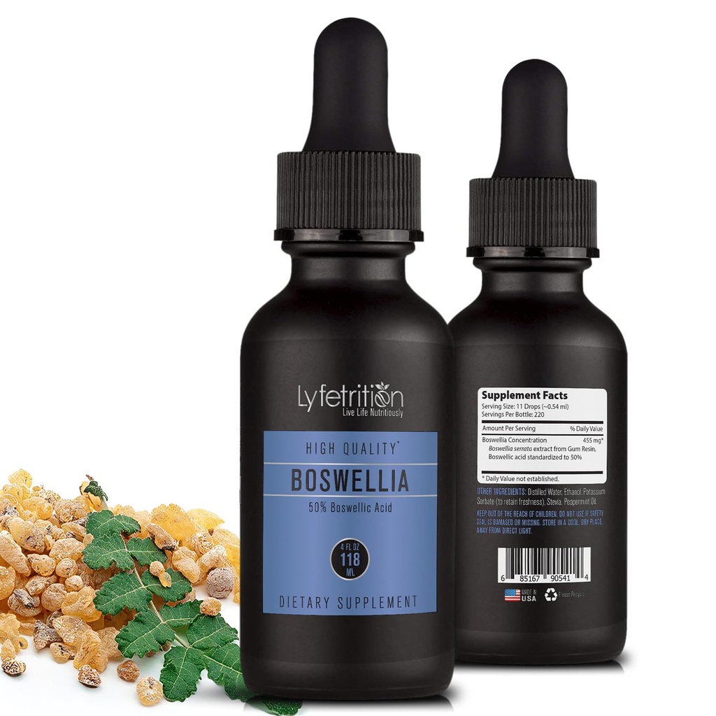 Lyfetrition Boswellia 455 mg, 4 Oz Liquid, 220 Servings, Made in USA, Quick Absorption, Quality Potent Ingredients, Third-Party Tested, Non-GMO, GMP Certified, Cruelty-Free