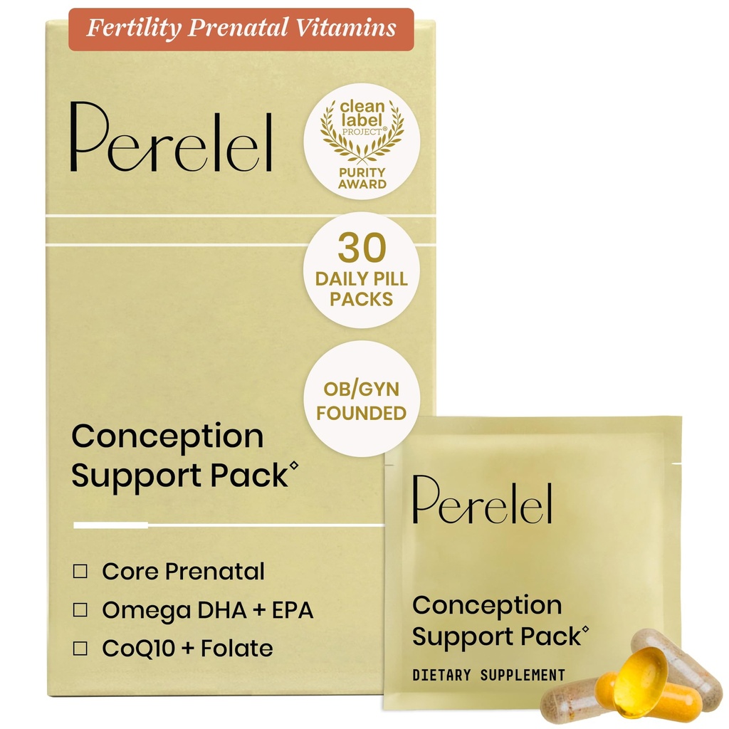 Perelel Conception Support Pack, Prenatal Multivitamin with DHA Omega 3, COQ10 & Folate, Supports Fertility Wellness for Women, Soy & Gluten Free, Non GMO, 30 Daily Pill Packs