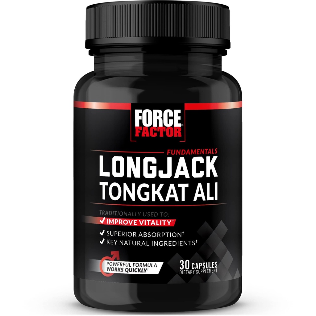 Force Factor Longjack Tongkat Ali 500mg for Men’s Hormones, Promote Male Energy, Vitality & Drive, Support Muscle & Strength, Longjack Capsules with BioPerine Black Pepper Extract, 30 Capsules