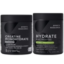 Sports Research® Gym Pro Pack - Creatine Monohydrate Powder w/Creapure Gain Lean Muscle, Improve Performance, Support Workout Recovery + Hydrate Electrolytes Powder with Vitamins, Minerals and Coconut