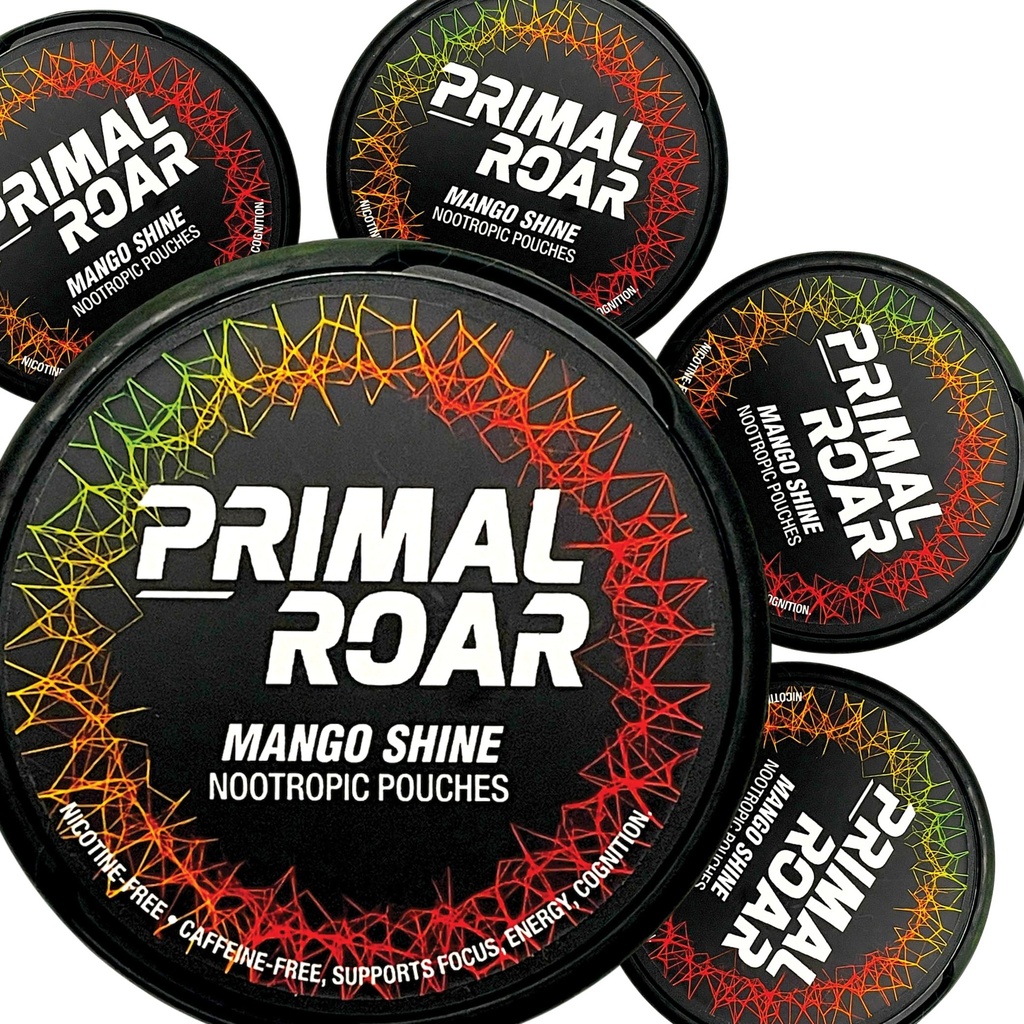 Primal Roar Mango Shine - Stimulant-Free Deep Focus Nootropics Pouches 