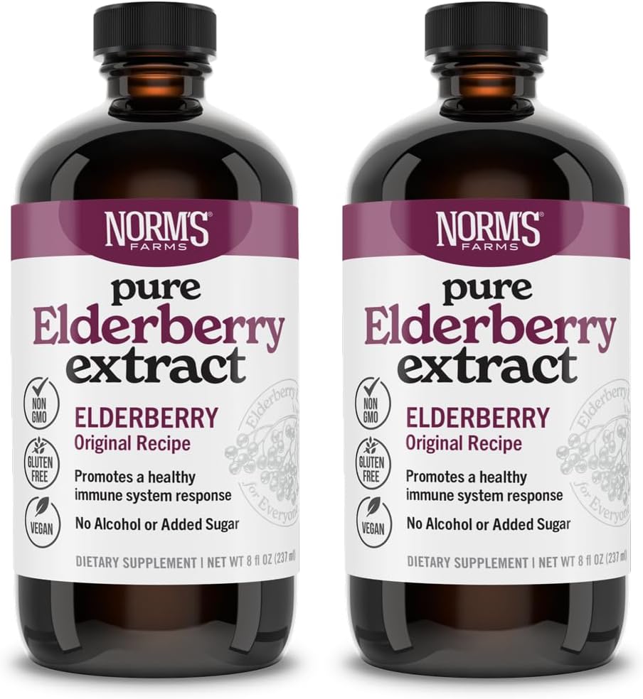 Norm's Farms Pure Vlierbes Extract 2PK - Gemaakt van alleen vlierbessen in de VS - Immune, Antioxidant Ondersteuning, Geen toegevoegde suiker, Additieven, Veganistisch, Glutenvrij, Non-GMO, Tinctuur Alcoholvrij - 8 Oz