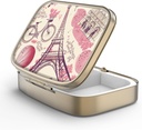 Pill Case Pill Box met Mirror Retro 2 Compartiment Kleine pil Case voor Purse of Pocket Bronze Rechthoekige Pill Box of vitamines, Visolie, Supplementen, Pill Bevat reizen Gifts(Parijs Eiffeltoren)