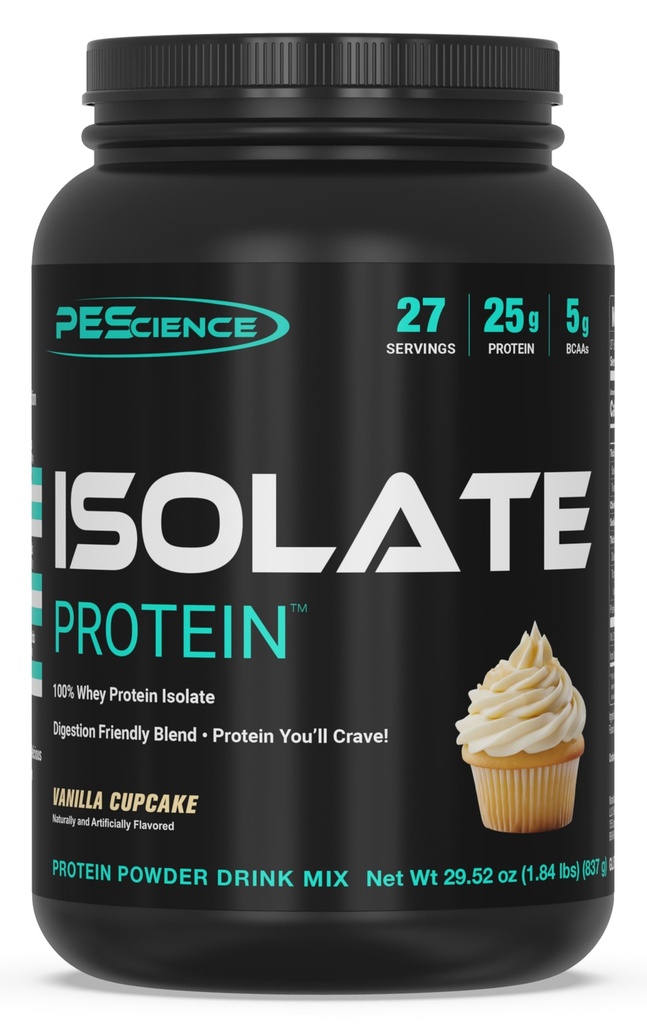 PEScience Isolate Whey Protein Powder, Vanilla Cupcake, 27 Servings, 100% Whey Protein Isolate, Low Carb, Fast Absorbing Post Workout Shake for Men and Women