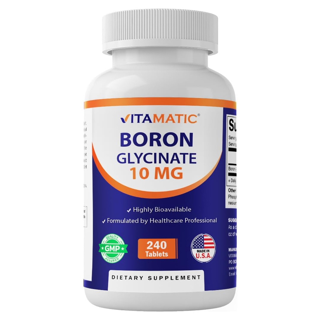Vitamatic Chelated Boron (als Glycinate) 10mg 240 tabletten - Ondersteunt Hormone Balance, Bone Health & Connective Tissue