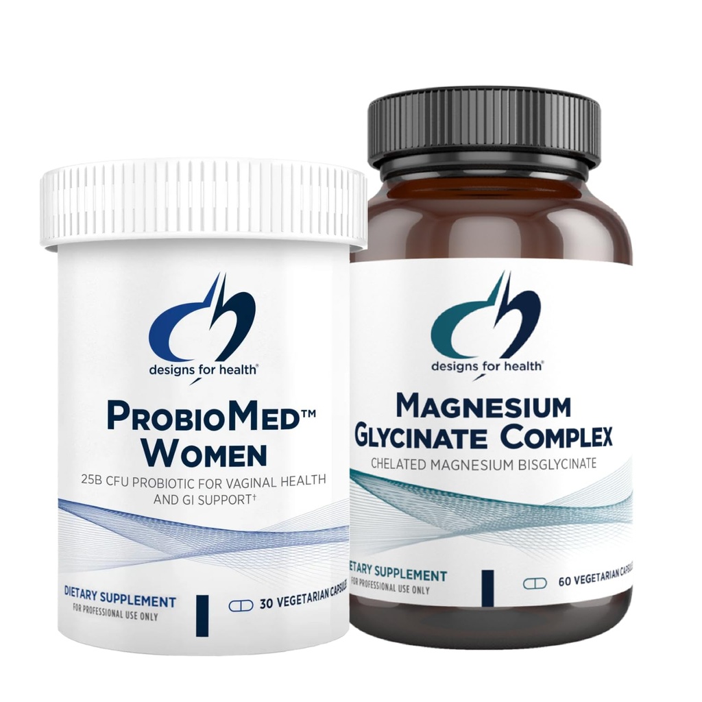 Designs for Health Magnesium & Women's Probiotic Bundle - ProbioMed Women (30 Capsules) Gut Health & Vaginaal Probiotic with Magnesium Glycinate Complex (60 Capsules) Superior Absorptie Magnesium