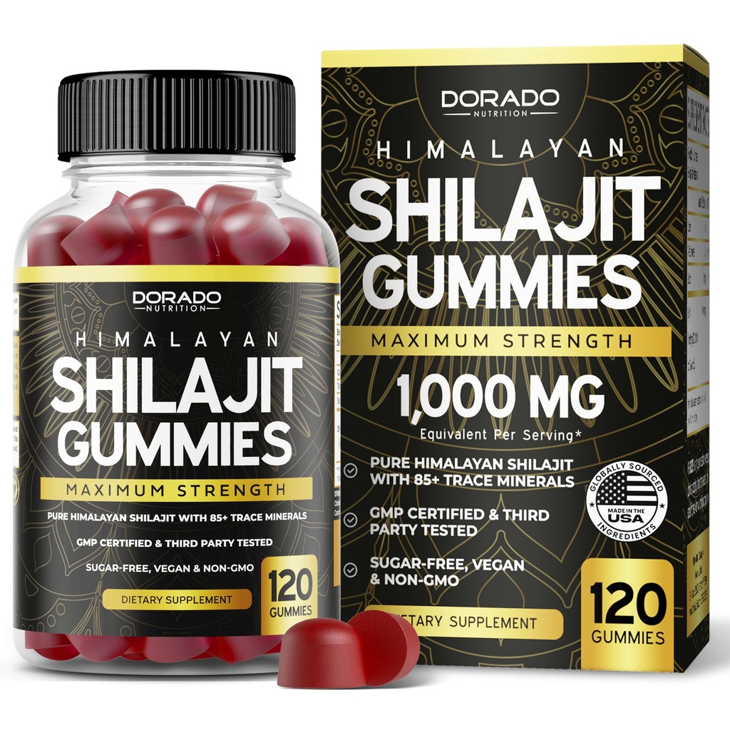 Shilajit Gummies For Men & Women 1000mg (High Potency Gold Grade with 85+ Trace Minerals with Fulvic Acid) - Energy & Immunity Support - Third Party Tested, Non GMO, Vegan & Made in USA (120 Gummies)