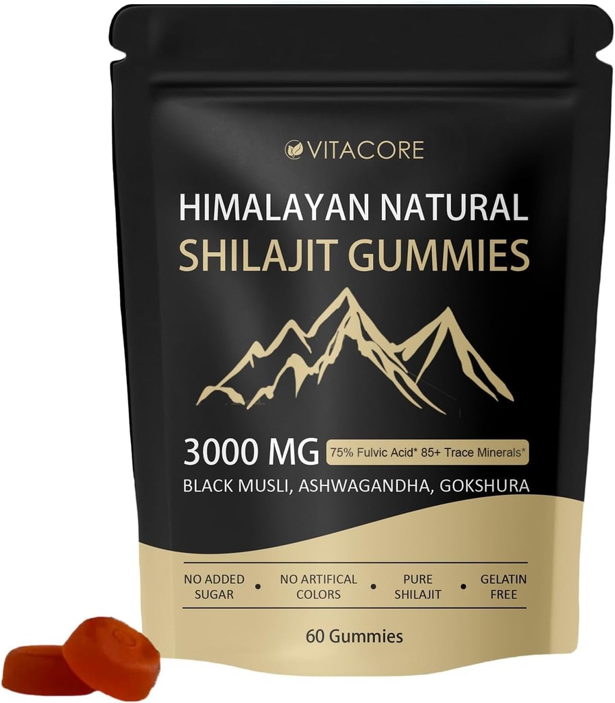 vitacore Himalayan Shilajit Gummies for Men & Women - Pure Gold Energy Boost, 85+ Trace Minerals & Fulvic Acid, Gluten-Free, 60 Gummies