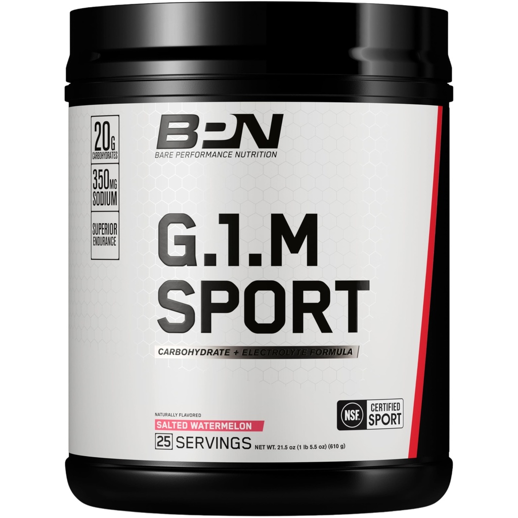 BARE PERFORMANCE NUTRITION, BPN G.1.M Go One More Sport, Endurance Training Fuel, Superior Carbohydrate & Electrolytes Powder Formula, Reduce Fatigue, Salted Watermelon, 25 Servings