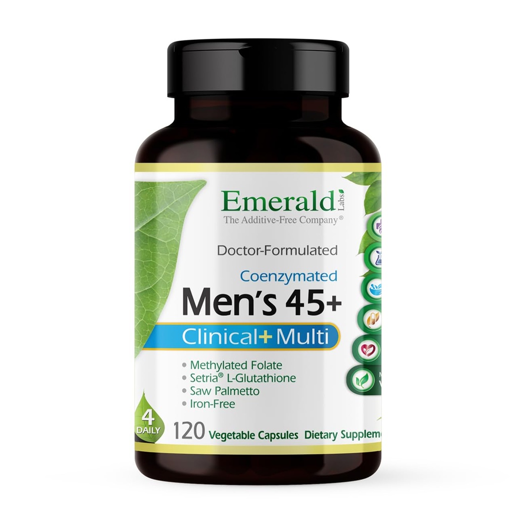 EMERALD LABS Mannen 45+ Clinical Multi - Multivitamine voor uitgebreide ondersteuning, bot en gezondheid van het hart* - Ontworpen voor mannen 45+ - Glutenvrije en vegetarische - 120 plantaardige capsules (30 dagen levering)