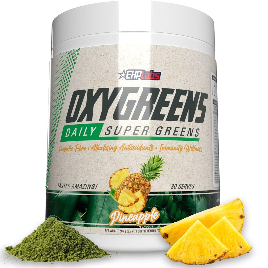 EHP Labs OxyGreens Super Greens Powder - Spirulina & Chlorella Superfood, Green Juice Powder & Greens Supplements with Prebiotic Fibre, Antioxidants & Immunity Support, 30 Serves (Pineapple)