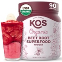 KOS Organic Beet Root Powder, USDA Organic - Natural Nitric Oxide Booster, Superfood Plant Based Beetroot Antioxidant, Supports Active Lifestyle & Healthy Circulation, Soy & Gluten-Free - 90 Servings
