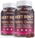 Beet Root Gummies, Nitric Oxide Supplements for Men & Women with COQ10, Turmeric Extract, Vitamin C & B12, Vegan, Non-GMO, Sugar Free, 120 Cts
