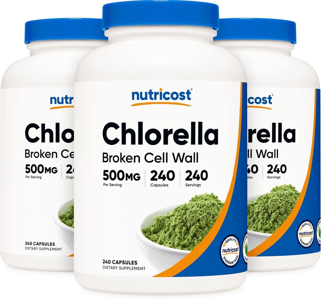 Nutricost Chlorella Capsules (3 flessen) 500mg, 240 Capsules