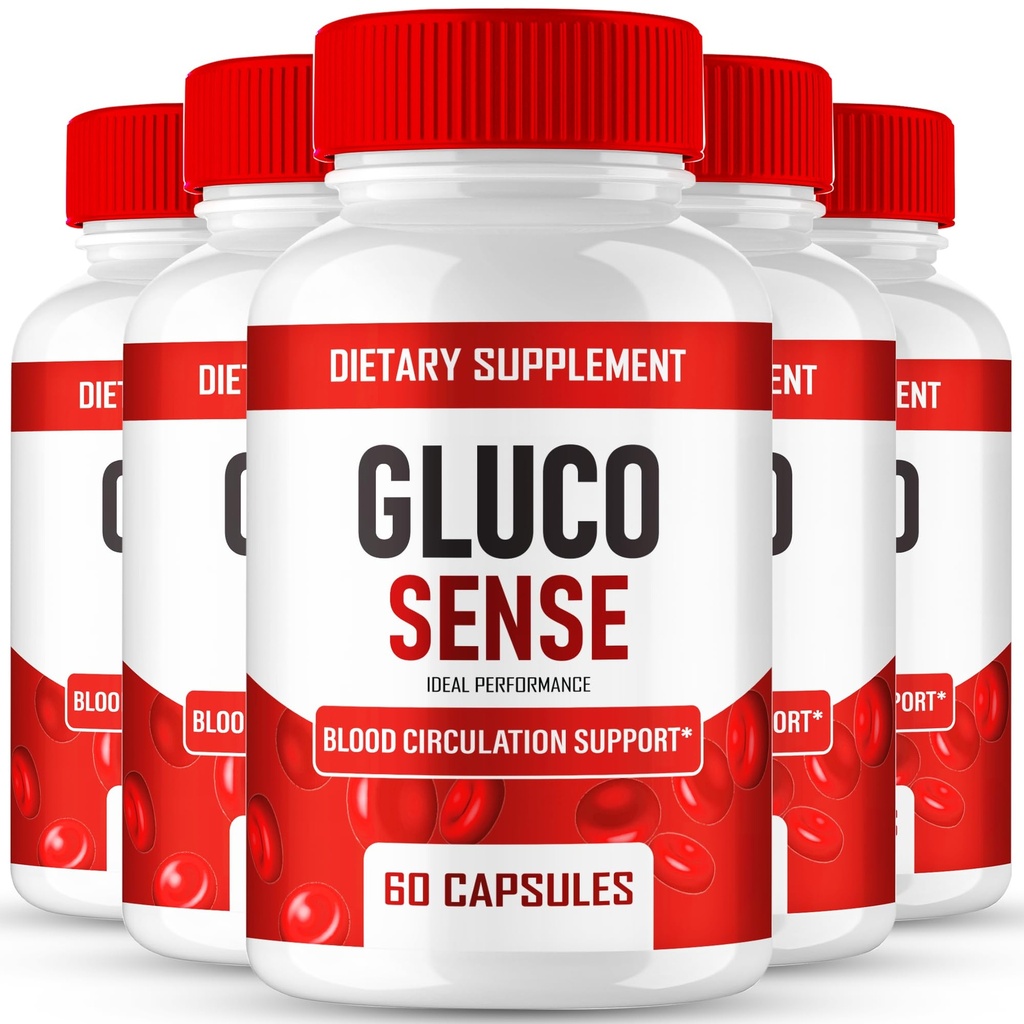 GlucoSense Capsules, Official GlucoSense Pills Advanced Blood Formula Supplement - Maximum Strength, All Natural Healthy Circulation & Stable Levels, Advanced GlucoSense Health Reviews (5 Pack)