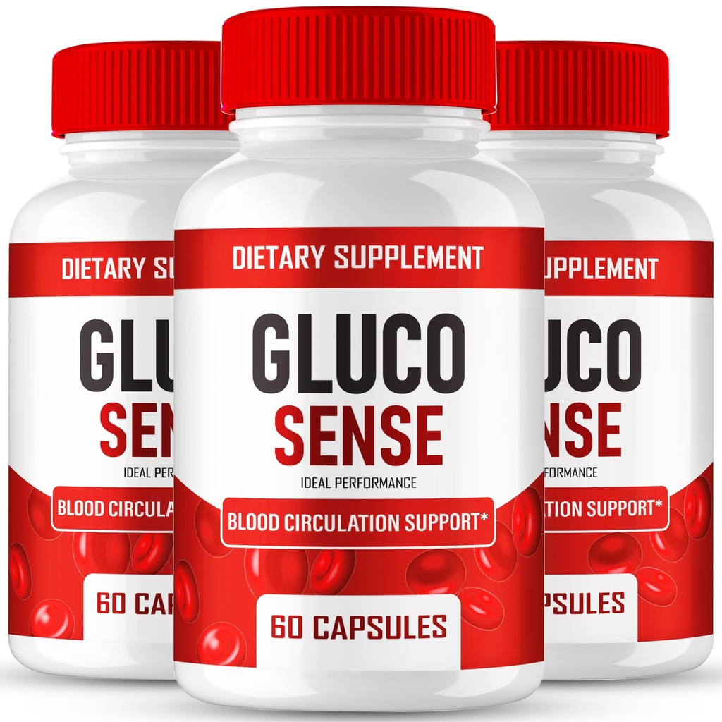 GlucoSense Capsules, Official GlucoSense Pills Advanced Blood Formula Supplement - Maximum Strength, All Natural Healthy Circulation & Stable Levels, Advanced Gluco Sense Health Reviews (3 Pack)