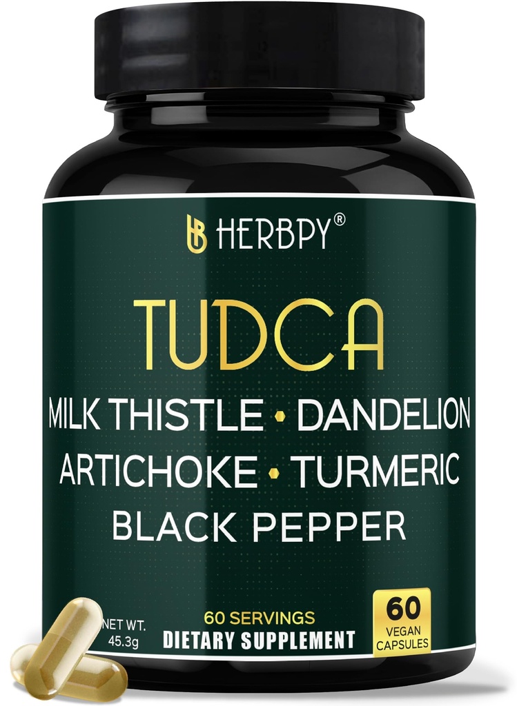 Herbpy 6in1 TUDCA Supplement - TUDCA 250mg met melkdistel, paardenbloemwortel, Artichoke & Turmeric Curcumin & Black Pepper Extract 10:1 