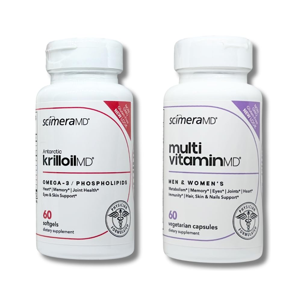 ScimeraMD® MultivitaminMD Multimineral Superfood Combination and KrillOilMD Antarctic Krill Oil Omega 3 Supplement for Immune System Support, Heart Health, Joint and Wellness Support