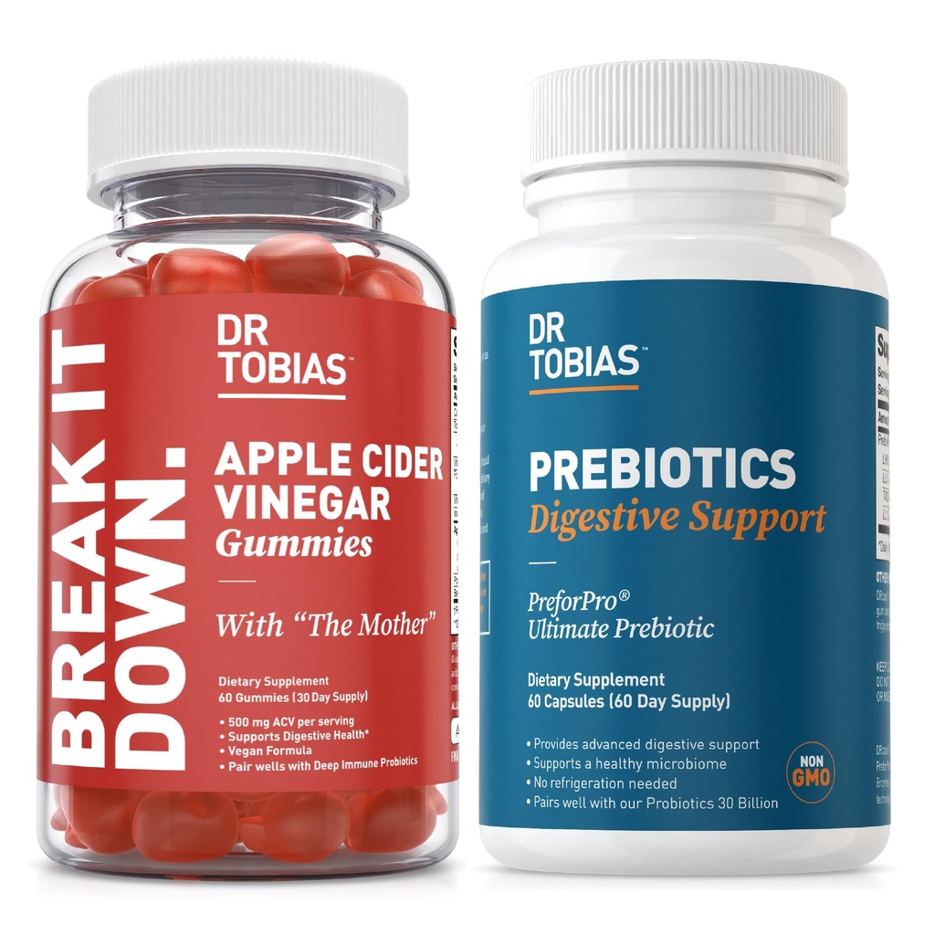 Dr. Tobias Apple Cider Vinegar Gummies and Prebiotics - Supports Digestion, Cravings, and a Healthy Gut, Vegan, Non-GMO