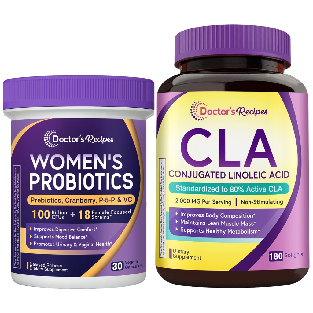 Doctor's Recipes Probiotics & CLA Bundle, Probiotics for Women, 100 Billion CFU, CLA 2000mg