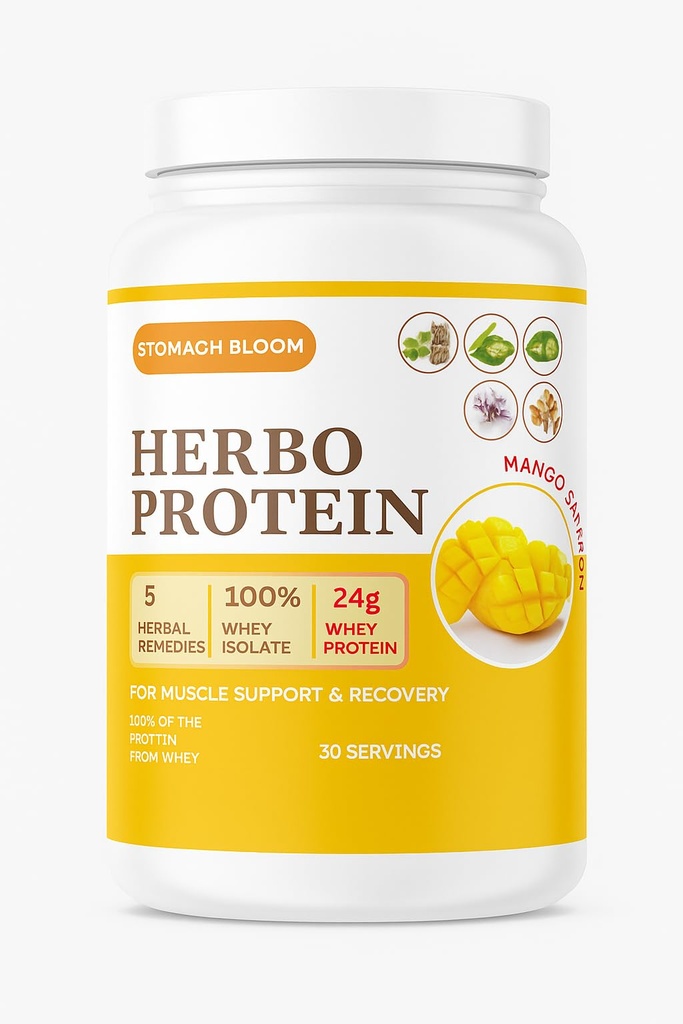 Herbo Protein 100% Whey Protein Isolate, Naturally Hydrolized. 24g of Protein, 2g of Sugar, Low Carb, Gluten Free, 2.4 Pounds, 30 Servings, Mango - Saffron Flavor Protein Powder