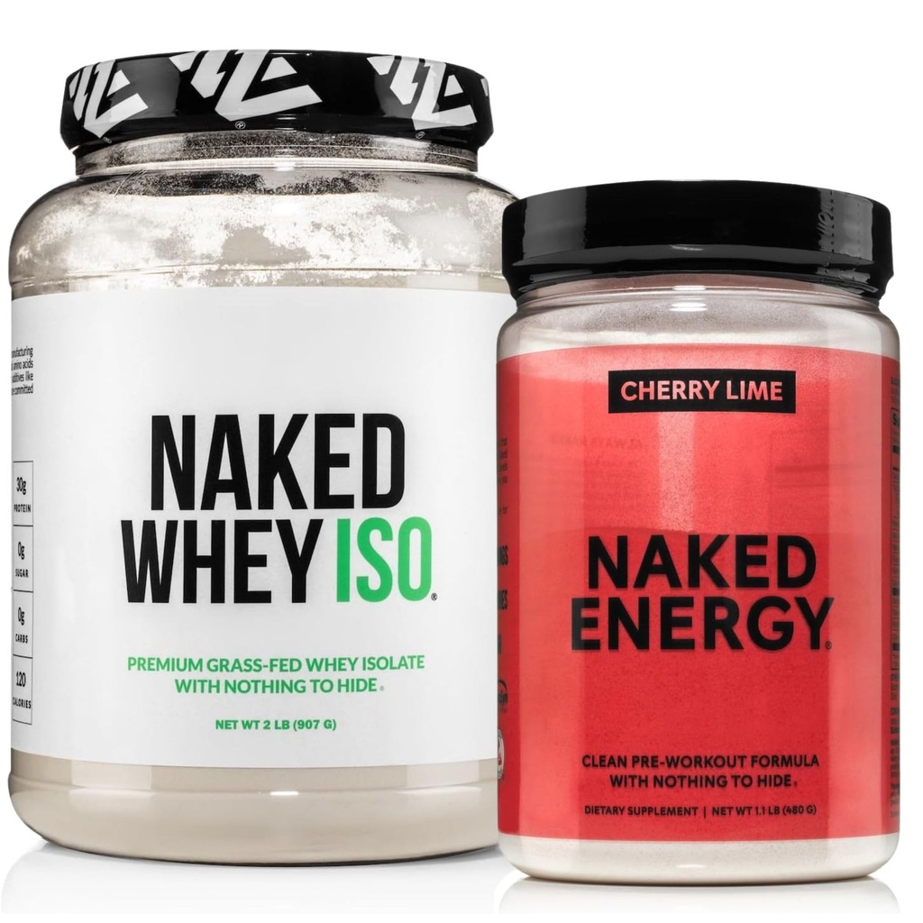 NAKED Whey Isolate Protein Powder (28 Servings) Cherry Lime Energy Pre Workout (30 Servings) – Grass-Fed; Non-GMO; Gluten Free; Vegan