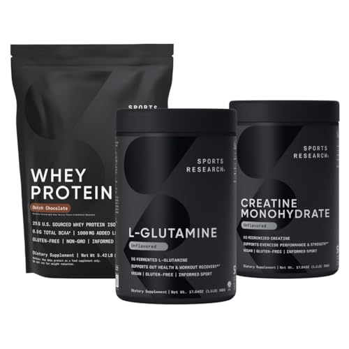 Sports Research® Recovery Pack - L-Glutamine, Creatine Monohydraat en Wei Proteïne ter verbetering van prestaties en kracht en ondersteuning Workout Recovery