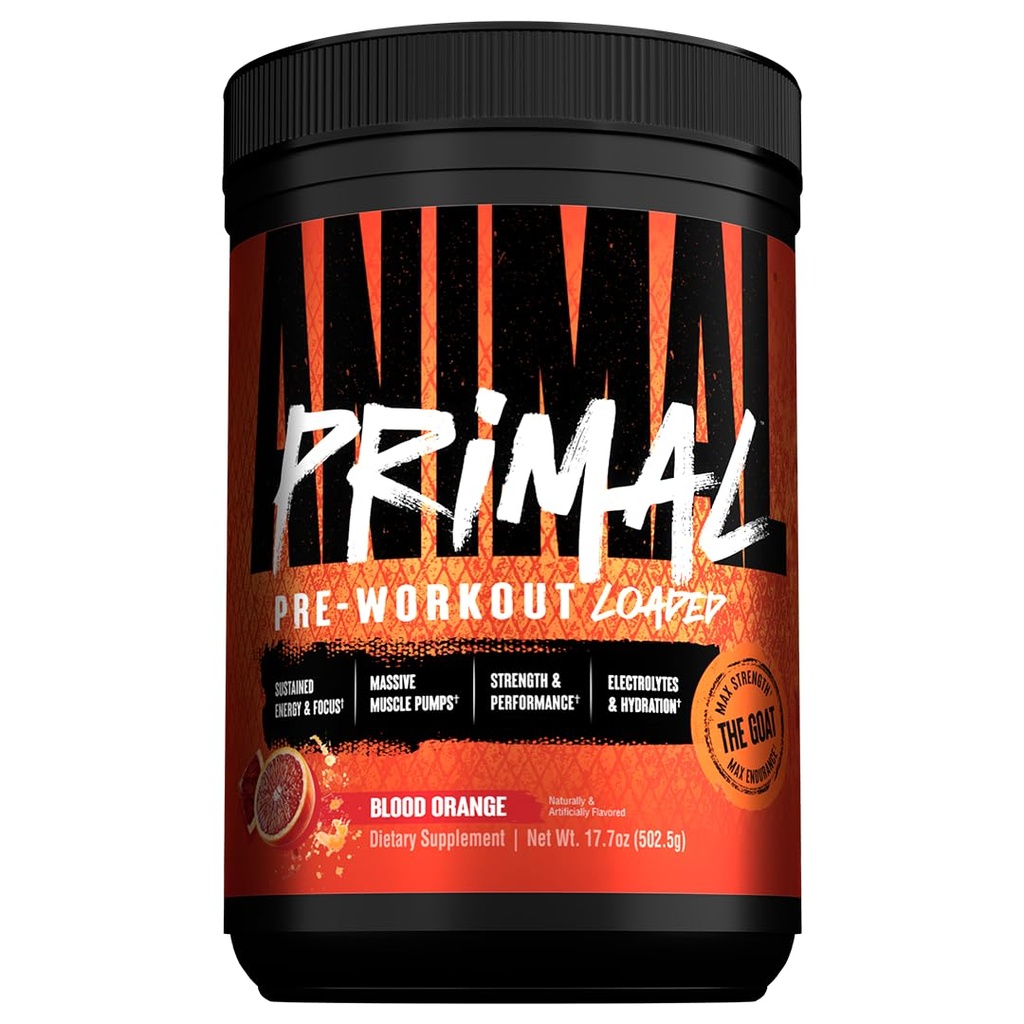 Animal Primal Muscle Hydration + Preworkout Powder – Contains Beta Alanine, 3DPump, Caffeine & Electrolytes – Improves Energy, Focus, Endurance & Absorption – New Blood Orange Flavor, 17.7 oz